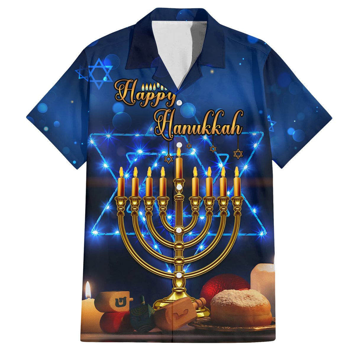 Personalised Hanukkah Family Matching Off Shoulder Maxi Dress and Hawaiian Shirt Menorah Happy Jewish Holiday - Wonder Print Shop