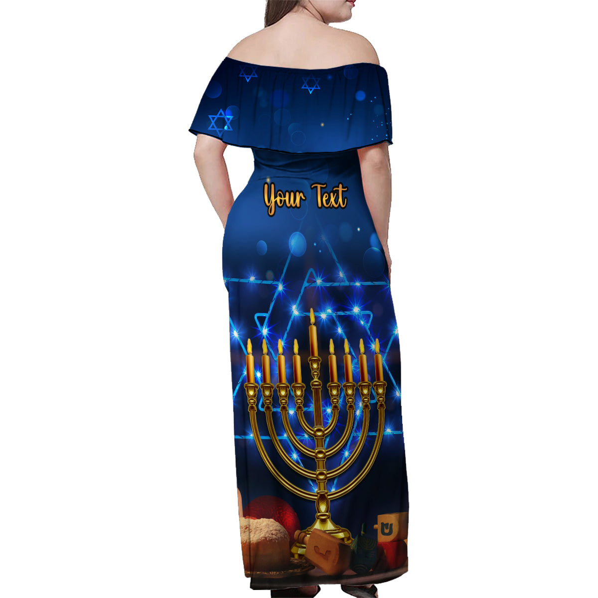 Personalised Hanukkah Family Matching Off Shoulder Maxi Dress and Hawaiian Shirt Menorah Happy Jewish Holiday - Wonder Print Shop