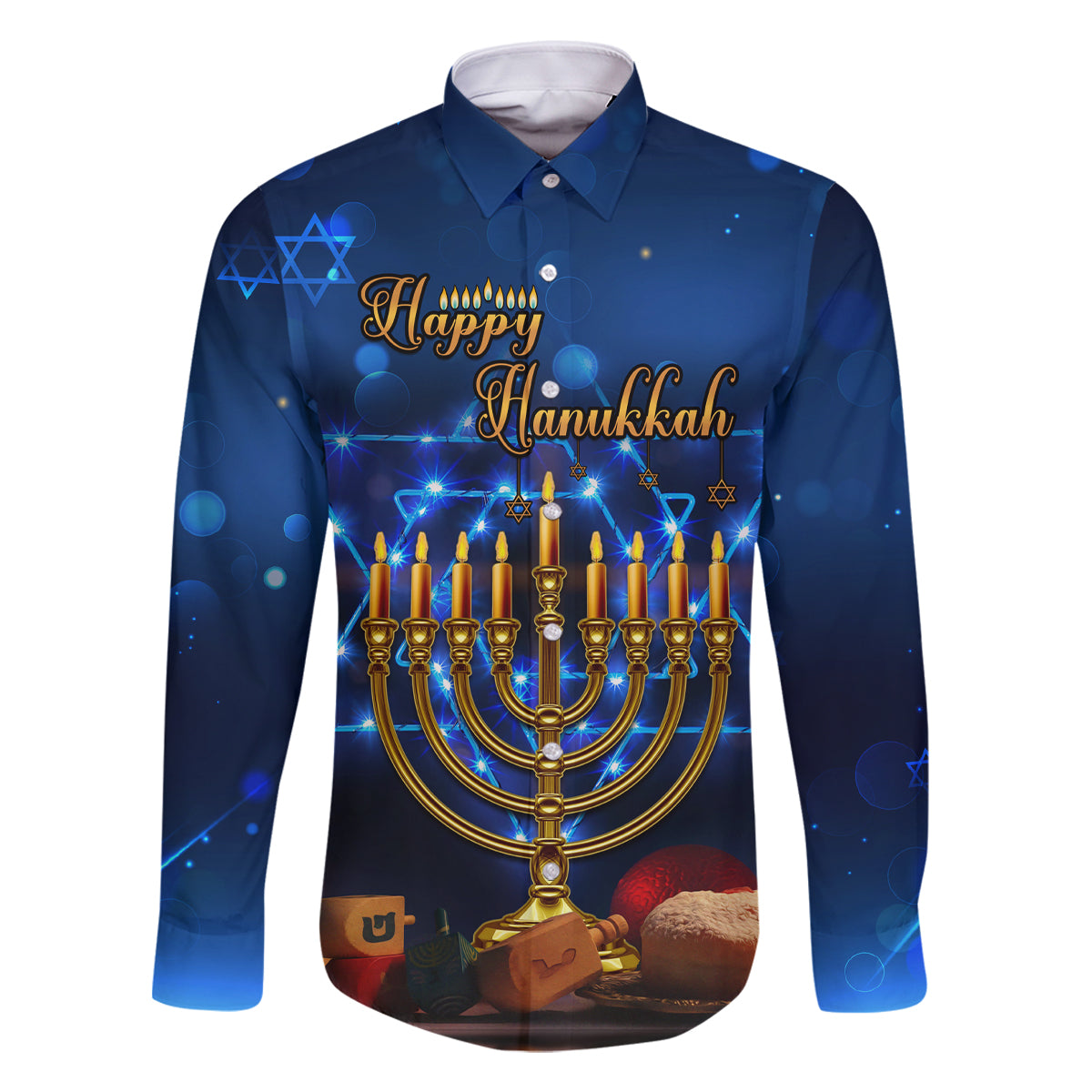 Personalised Hanukkah Family Matching Off Shoulder Short Dress and Hawaiian Shirt Menorah Happy Jewish Holiday - Wonder Print Shop