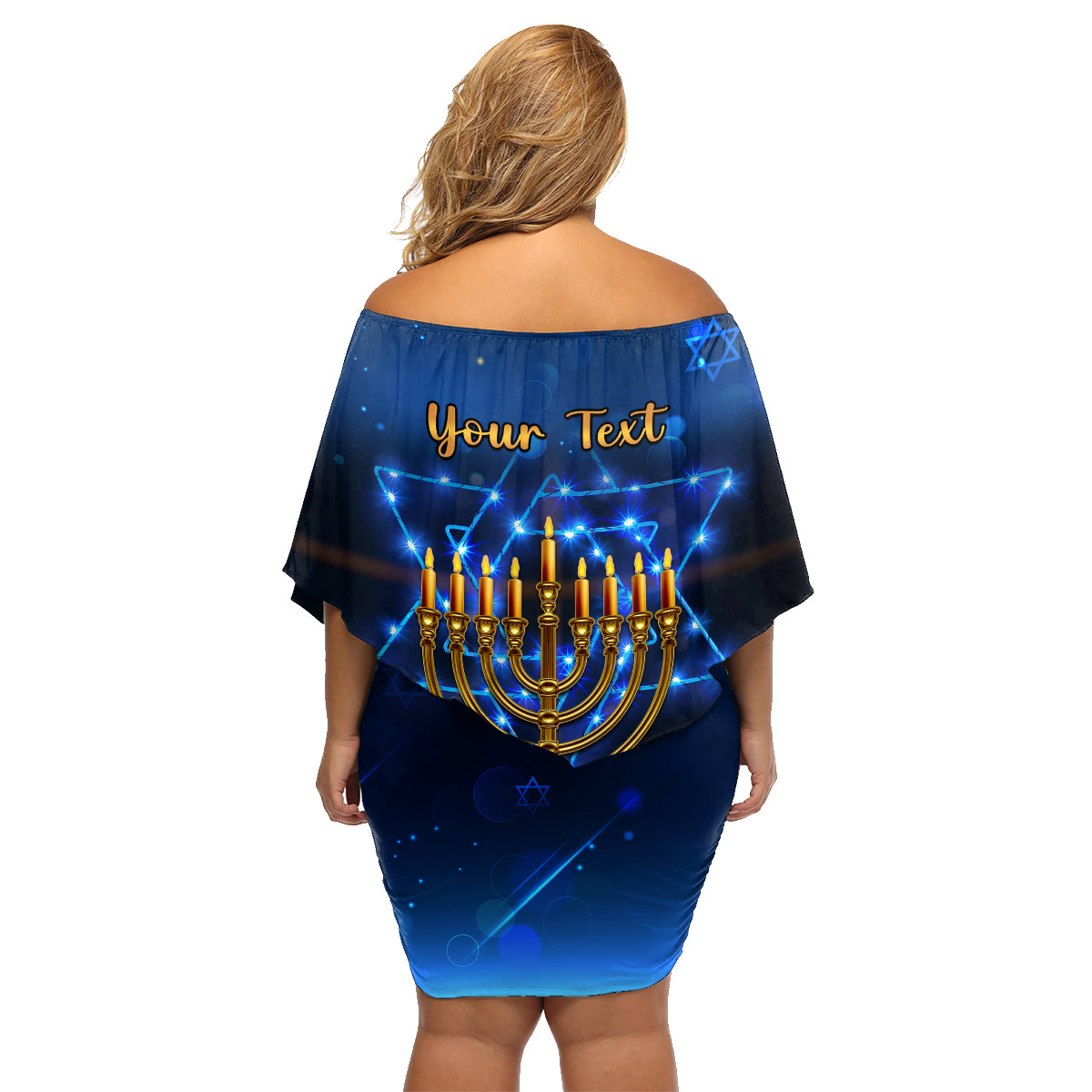 Personalised Hanukkah Family Matching Off Shoulder Short Dress and Hawaiian Shirt Menorah Happy Jewish Holiday - Wonder Print Shop