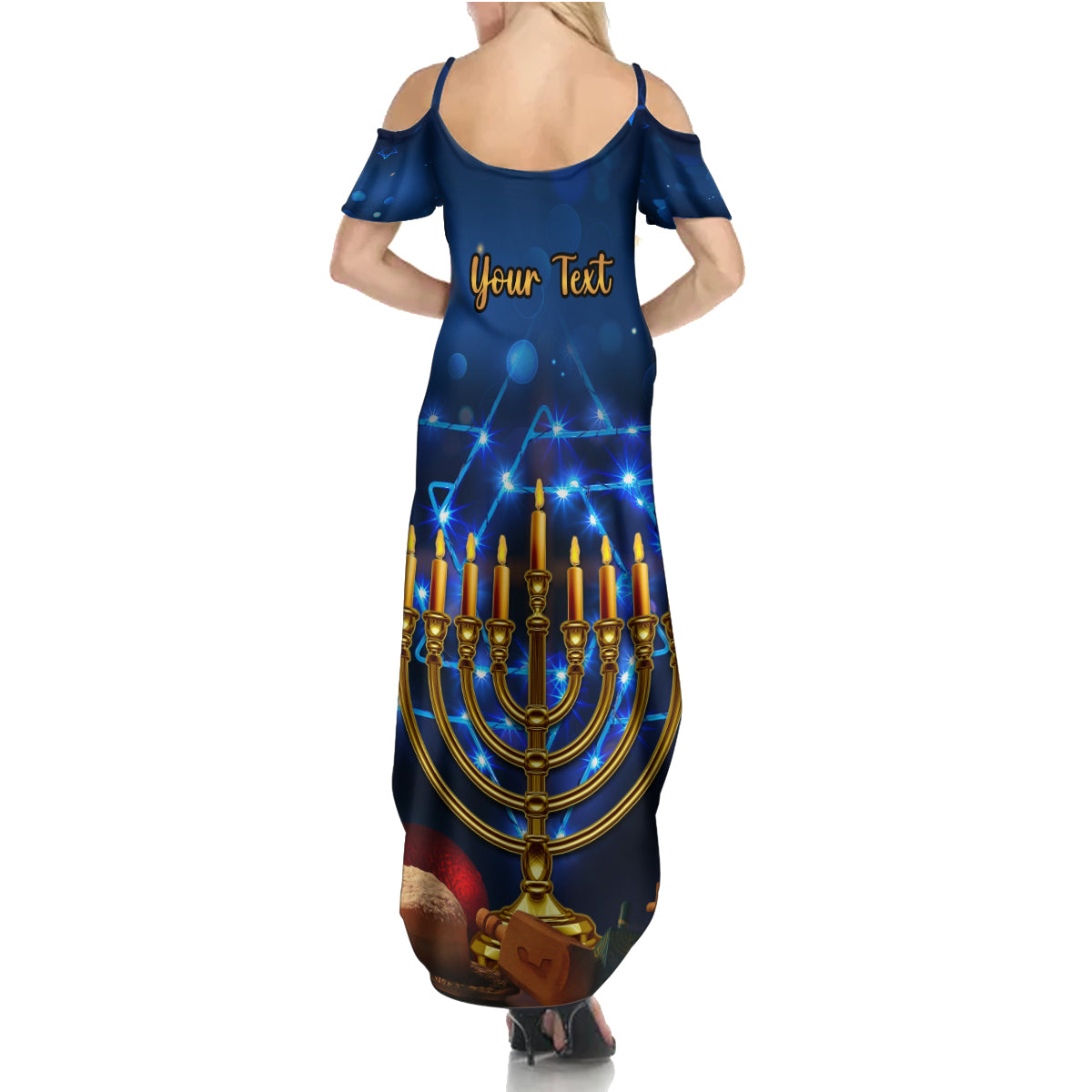 Personalised Hanukkah Family Matching Summer Maxi Dress and Hawaiian Shirt Menorah Happy Jewish Holiday - Wonder Print Shop
