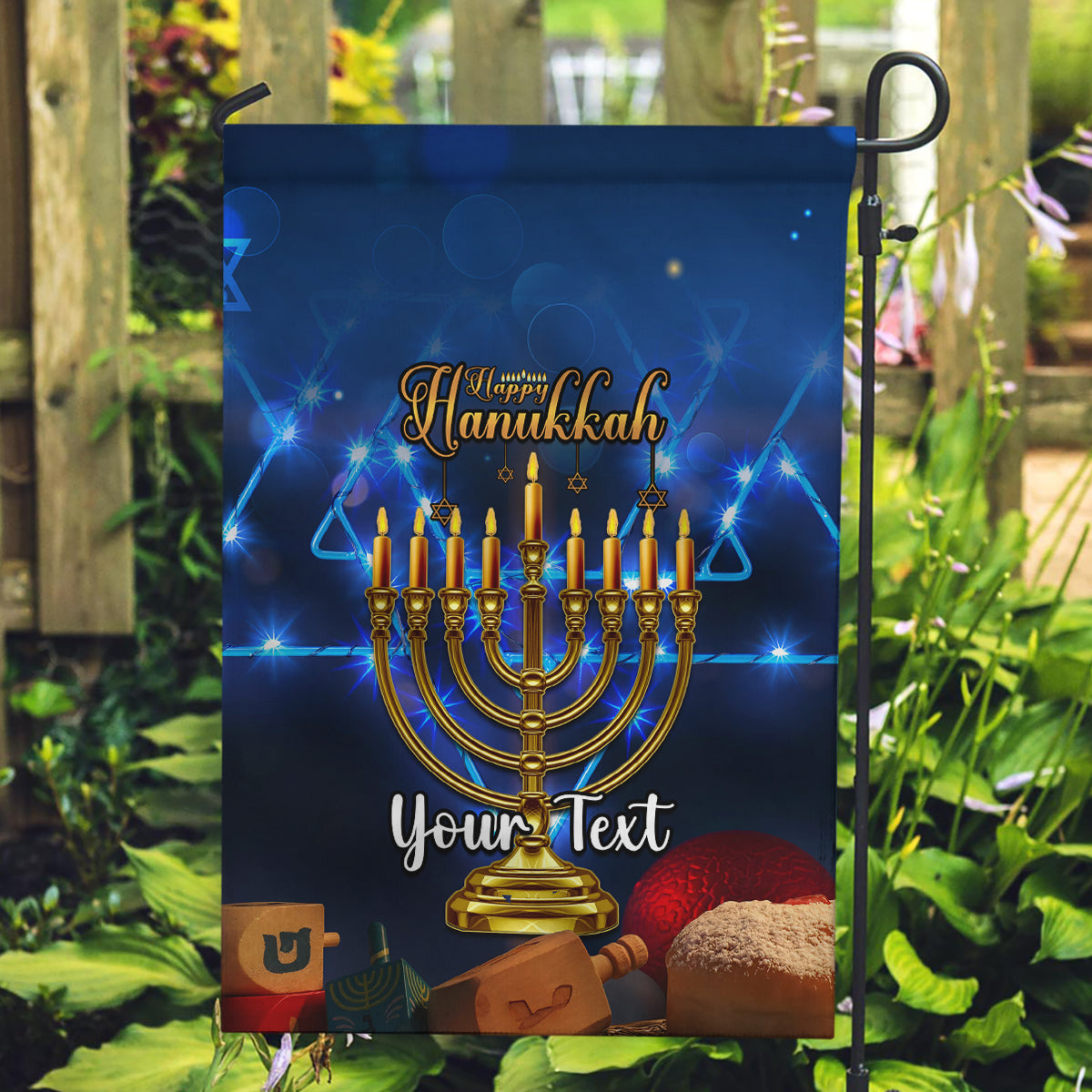 Personalised Hanukkah Garden Flag Menorah Happy Jewish Holiday - Wonder Print Shop