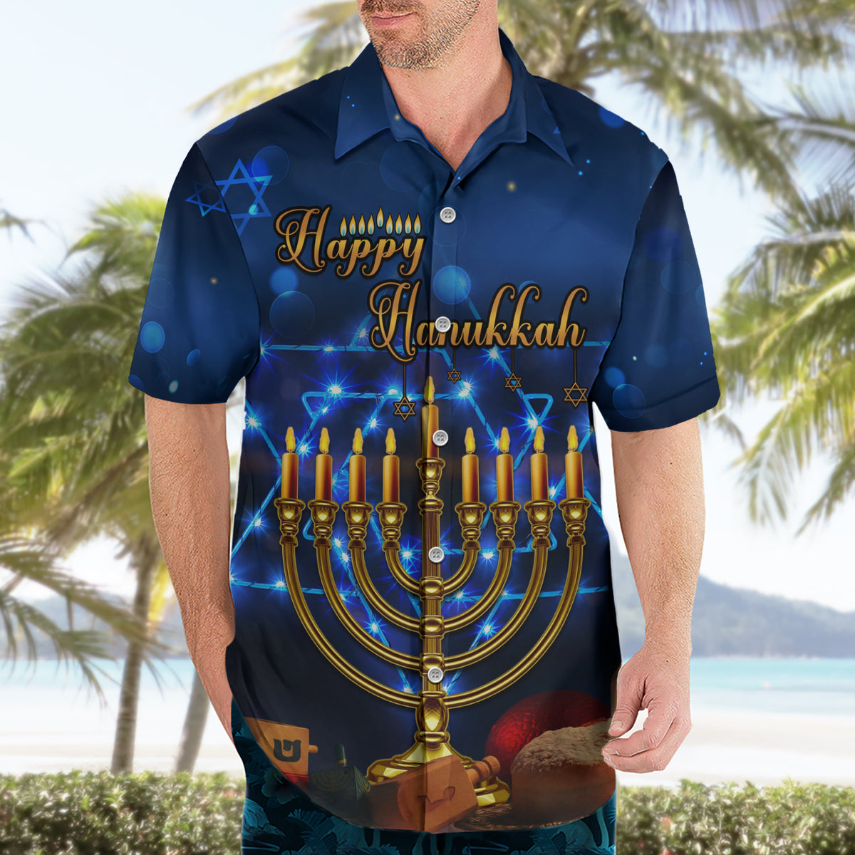 Personalised Hanukkah Hawaiian Shirt Menorah Happy Jewish Holiday - Wonder Print Shop