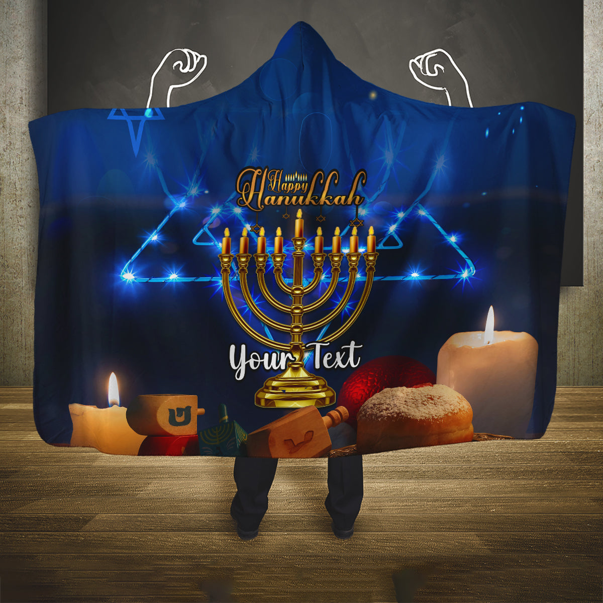 personalised-hanukkah-hooded-blanket-menorah-happy-jewish-holiday