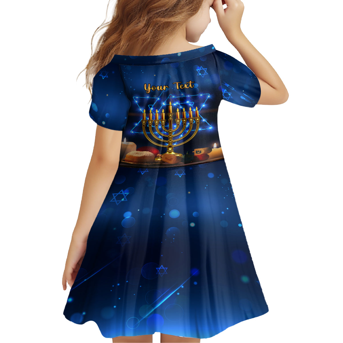 Personalised Hanukkah Kid Short Sleeve Dress Menorah Happy Jewish Holiday - Wonder Print Shop