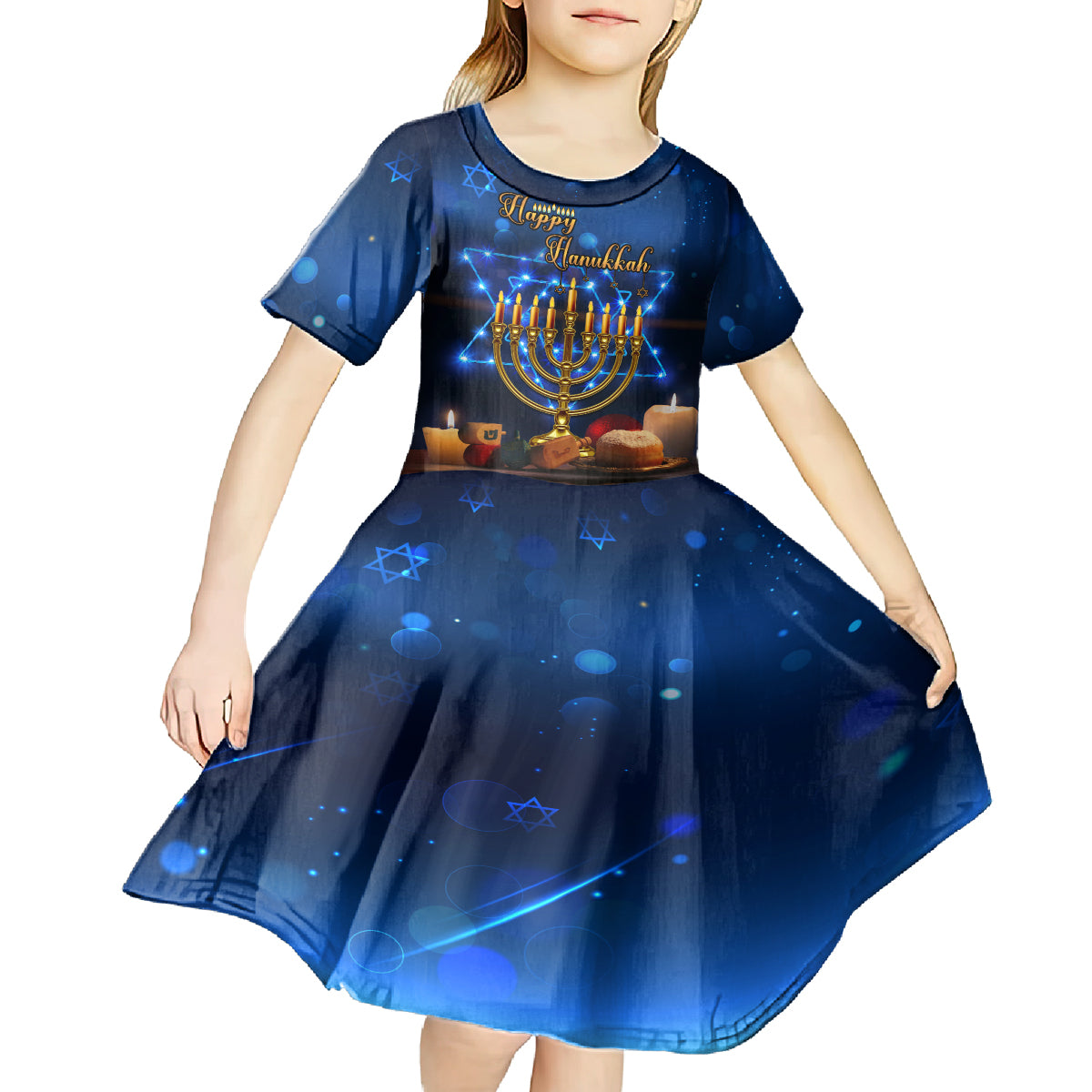 Personalised Hanukkah Kid Short Sleeve Dress Menorah Happy Jewish Holiday - Wonder Print Shop