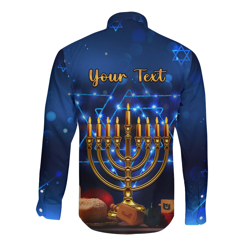 Personalised Hanukkah Long Sleeve Button Shirt Menorah Happy Jewish Holiday - Wonder Print Shop