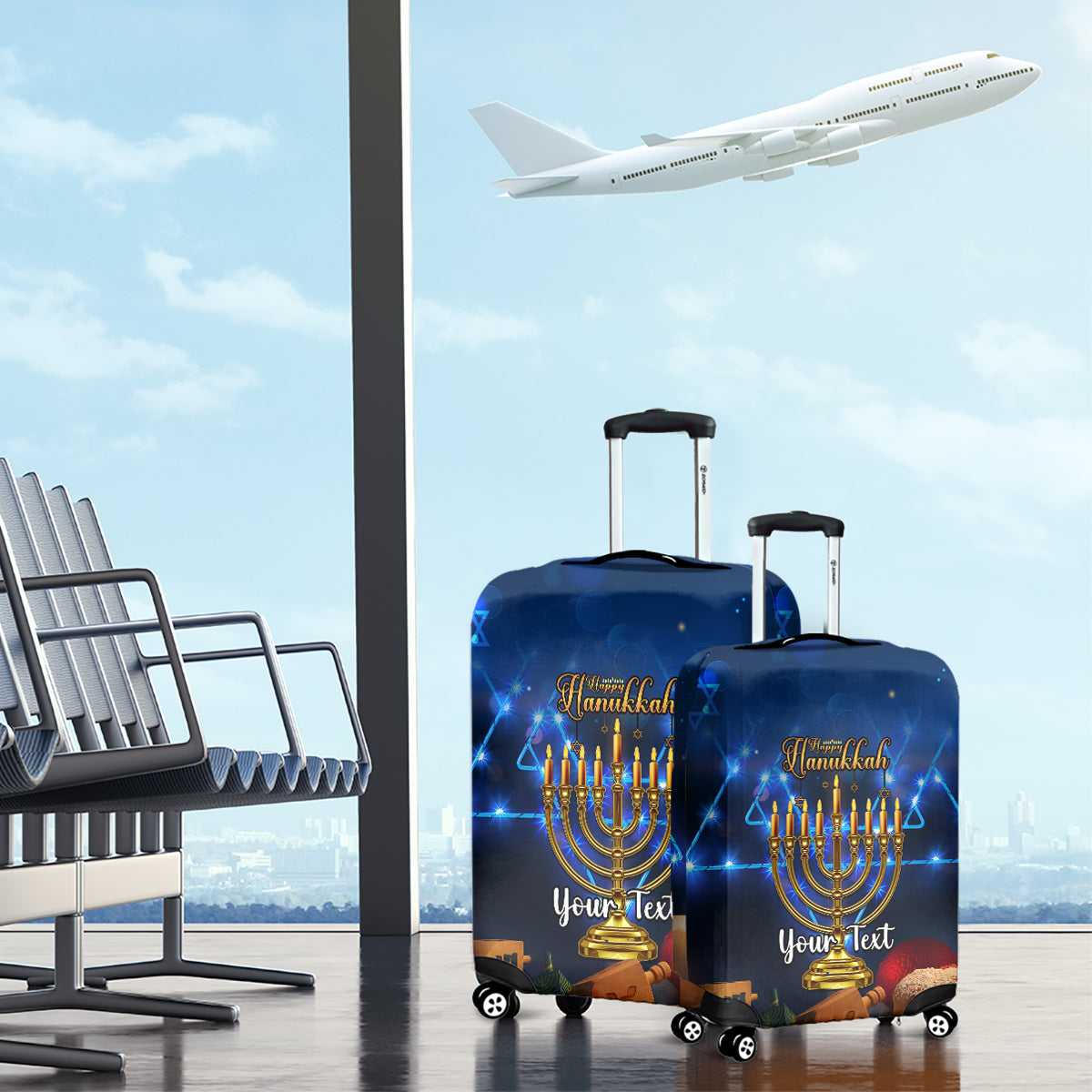 Personalised Hanukkah Luggage Cover Menorah Happy Jewish Holiday - Wonder Print Shop