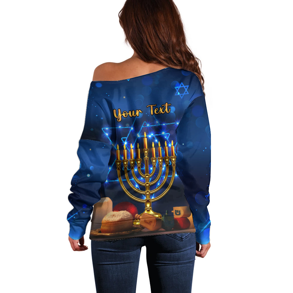 Personalised Hanukkah Off Shoulder Sweater Menorah Happy Jewish Holiday - Wonder Print Shop
