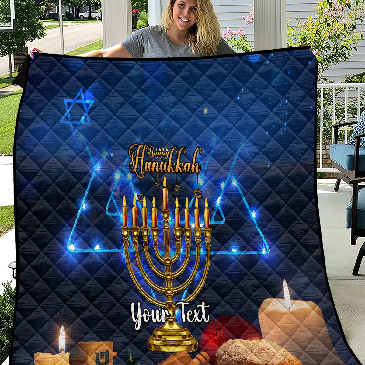 Personalised Hanukkah Quilt Menorah Happy Jewish Holiday - Wonder Print Shop