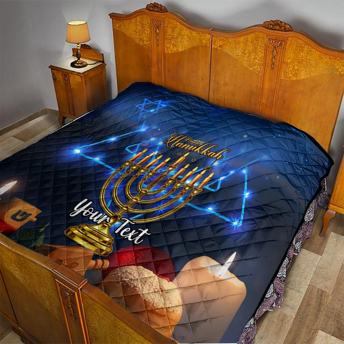 Personalised Hanukkah Quilt Menorah Happy Jewish Holiday - Wonder Print Shop
