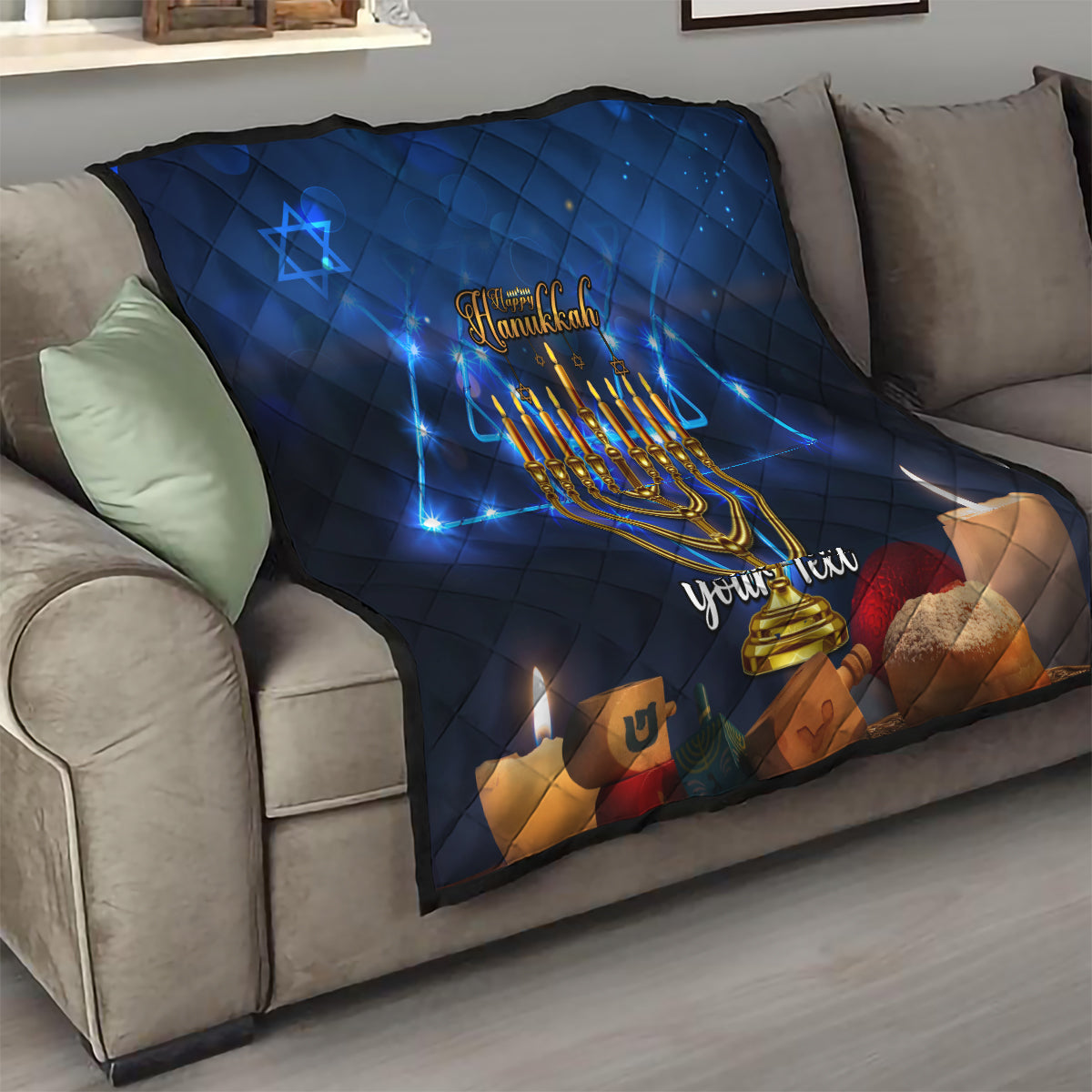 Personalised Hanukkah Quilt Menorah Happy Jewish Holiday - Wonder Print Shop