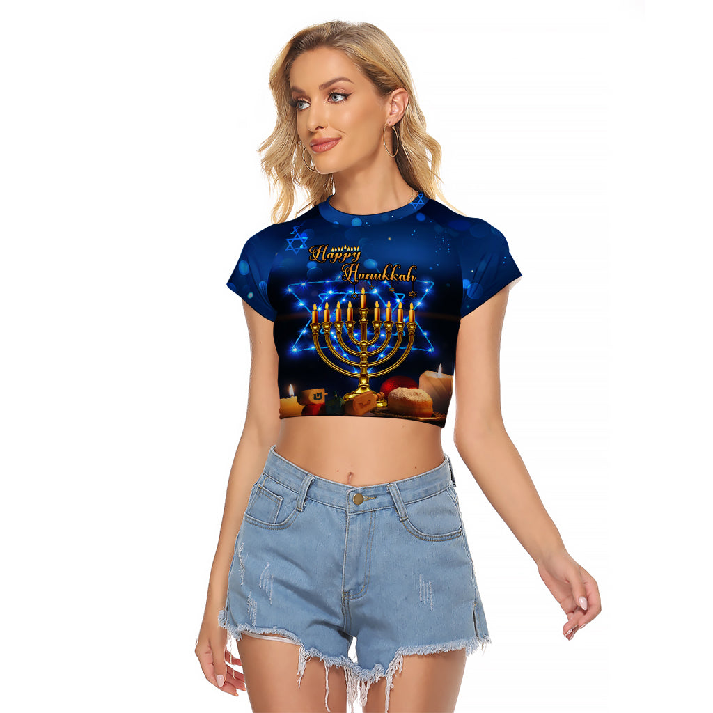 Personalised Hanukkah Raglan Cropped T Shirt Menorah Happy Jewish Holiday - Wonder Print Shop