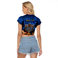 Personalised Hanukkah Raglan Cropped T Shirt Menorah Happy Jewish Holiday - Wonder Print Shop