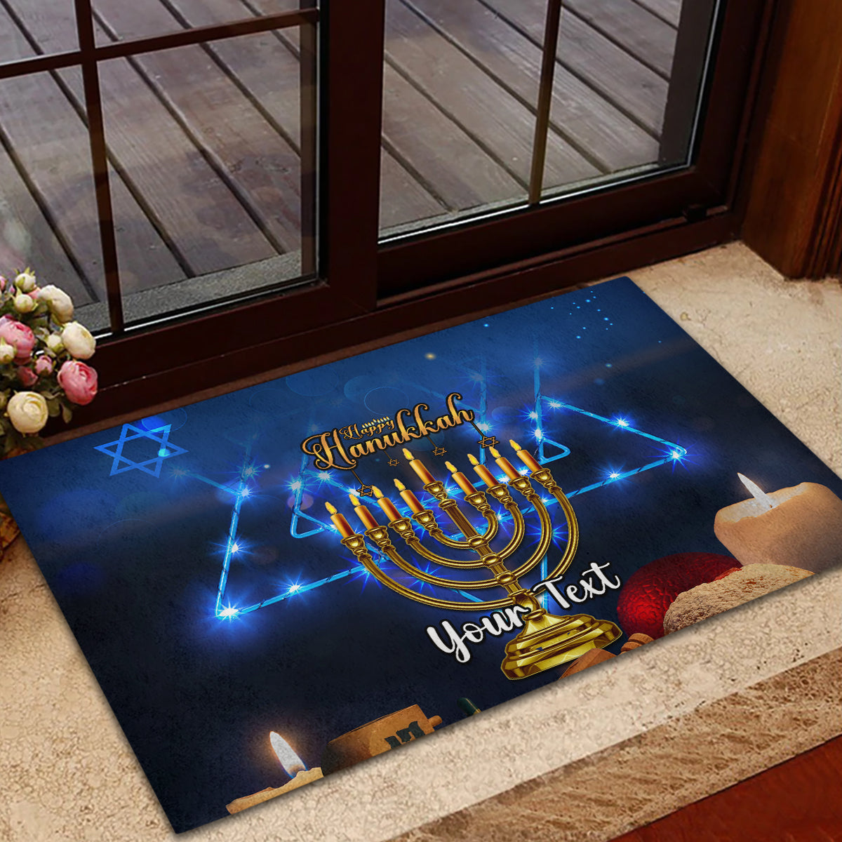 Personalised Hanukkah Rubber Doormat Menorah Happy Jewish Holiday - Wonder Print Shop