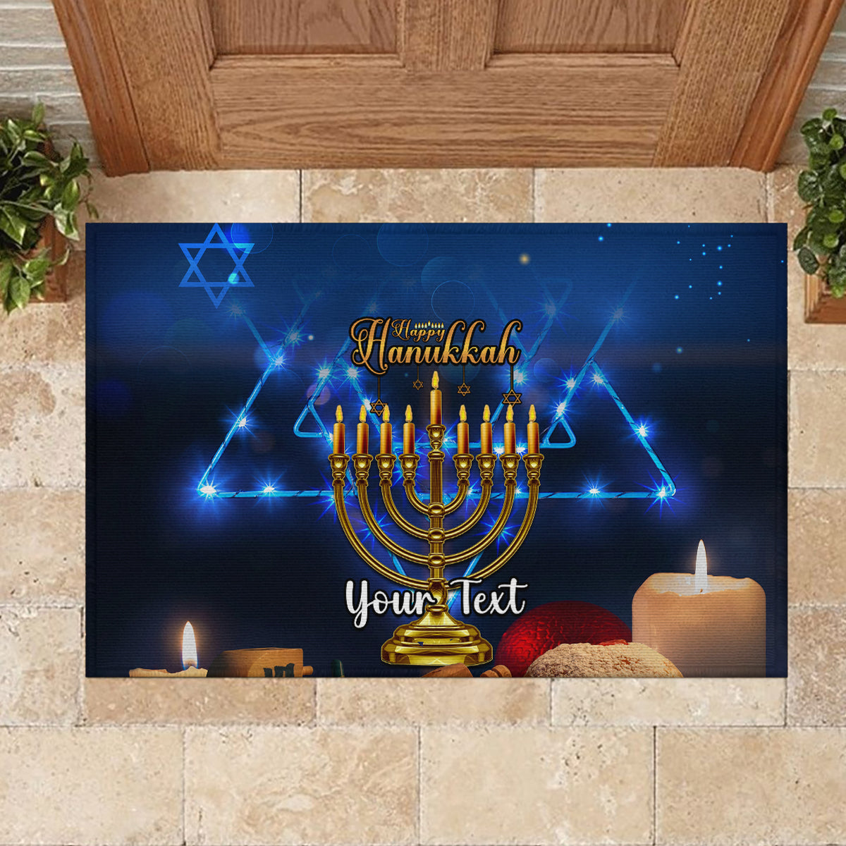 Personalised Hanukkah Rubber Doormat Menorah Happy Jewish Holiday - Wonder Print Shop