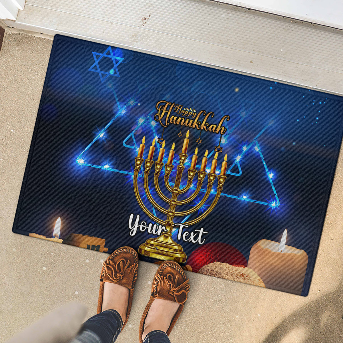 Personalised Hanukkah Rubber Doormat Menorah Happy Jewish Holiday - Wonder Print Shop