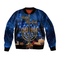 Personalised Hanukkah Sleeve Zip Bomber Jacket Menorah Happy Jewish Holiday - Wonder Print Shop