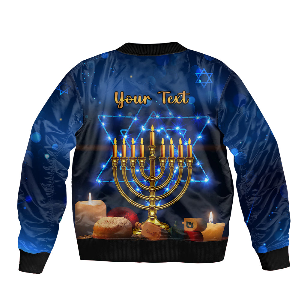 Personalised Hanukkah Sleeve Zip Bomber Jacket Menorah Happy Jewish Holiday - Wonder Print Shop
