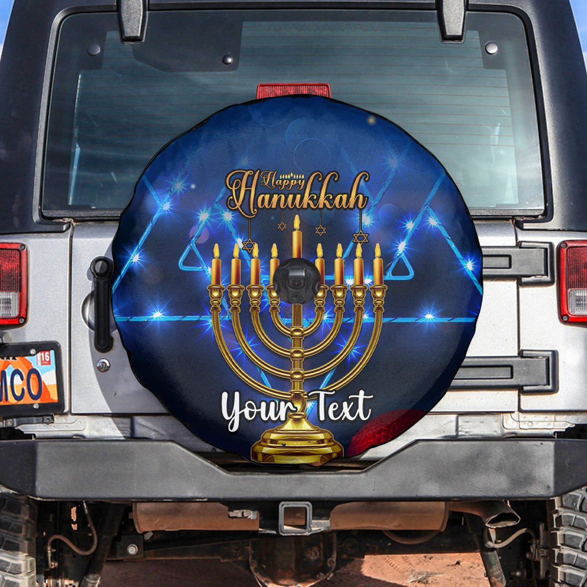Personalised Hanukkah Spare Tire Cover Menorah Happy Jewish Holiday - Wonder Print Shop
