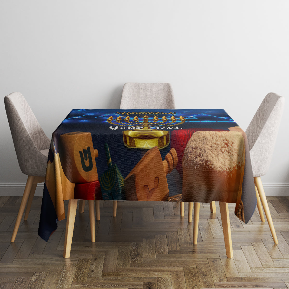 Personalised Hanukkah Tablecloth Menorah Happy Jewish Holiday - Wonder Print Shop