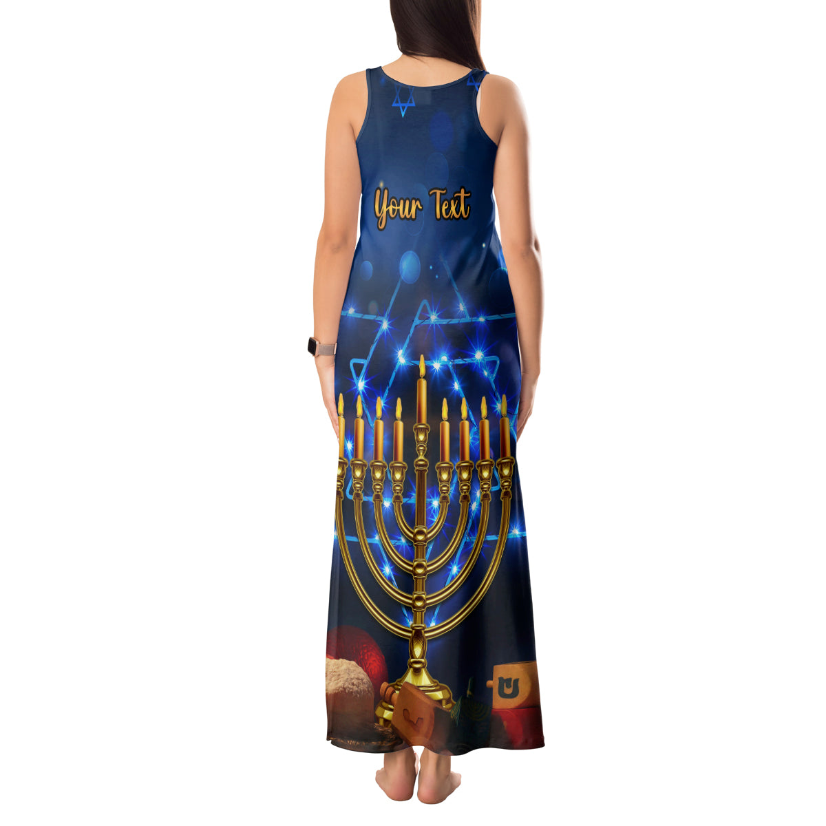 Personalised Hanukkah Tank Maxi Dress Menorah Happy Jewish Holiday - Wonder Print Shop