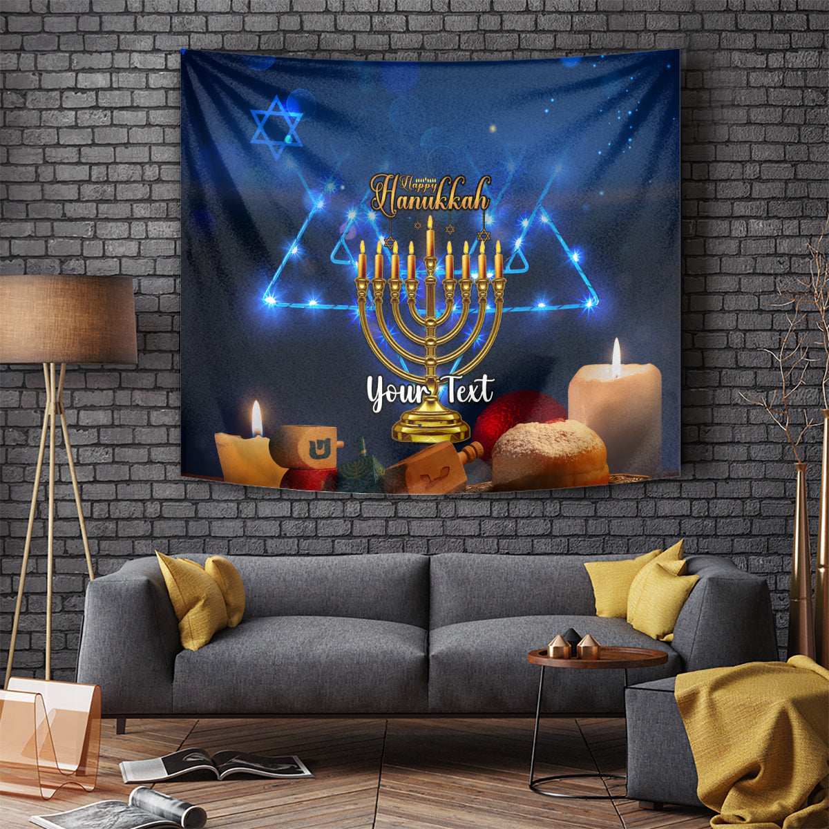 Personalised Hanukkah Tapestry Menorah Happy Jewish Holiday - Wonder Print Shop