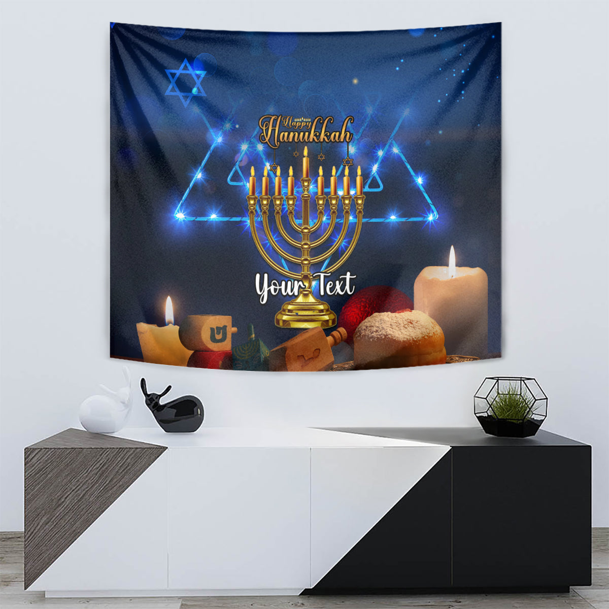 Personalised Hanukkah Tapestry Menorah Happy Jewish Holiday - Wonder Print Shop