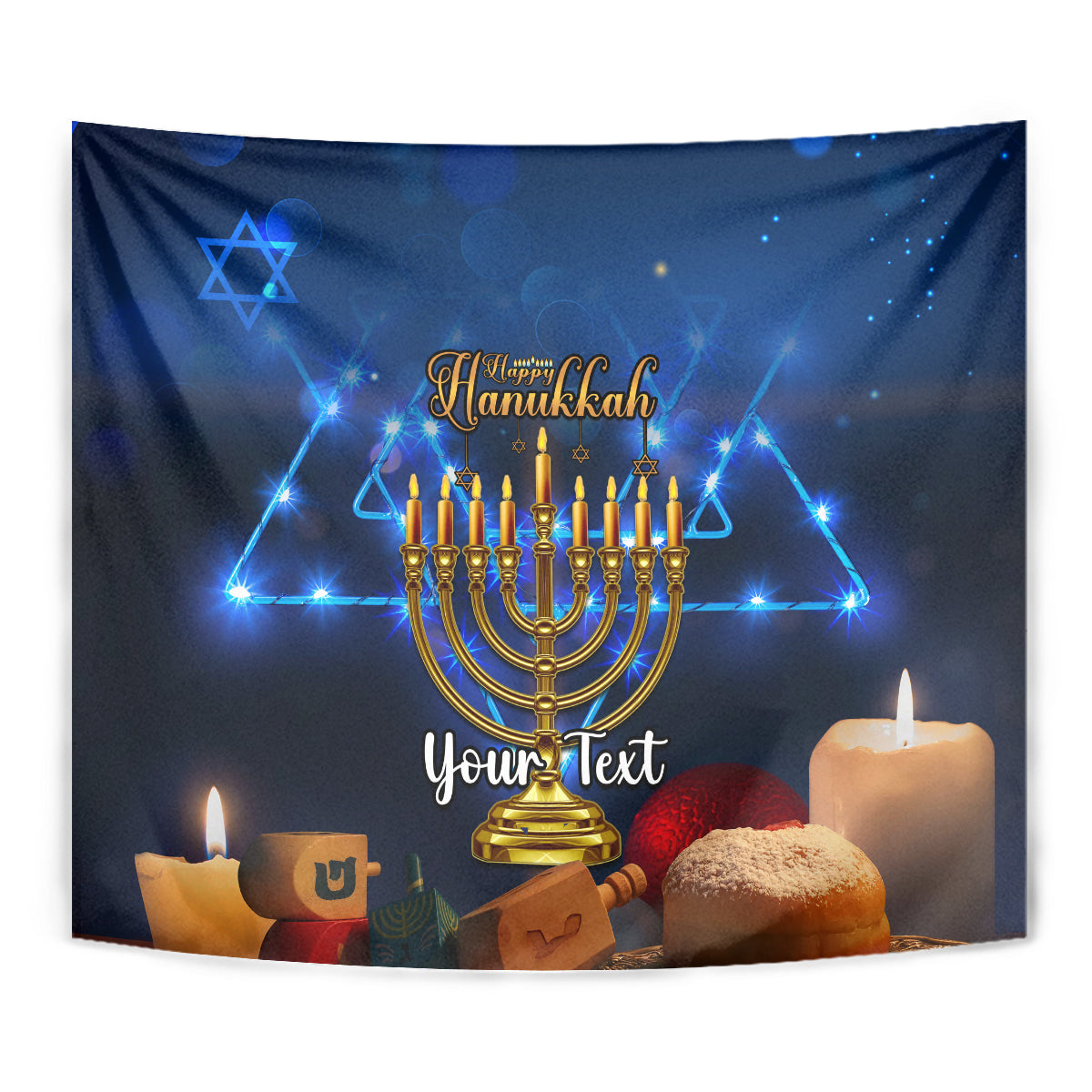 Personalised Hanukkah Tapestry Menorah Happy Jewish Holiday - Wonder Print Shop