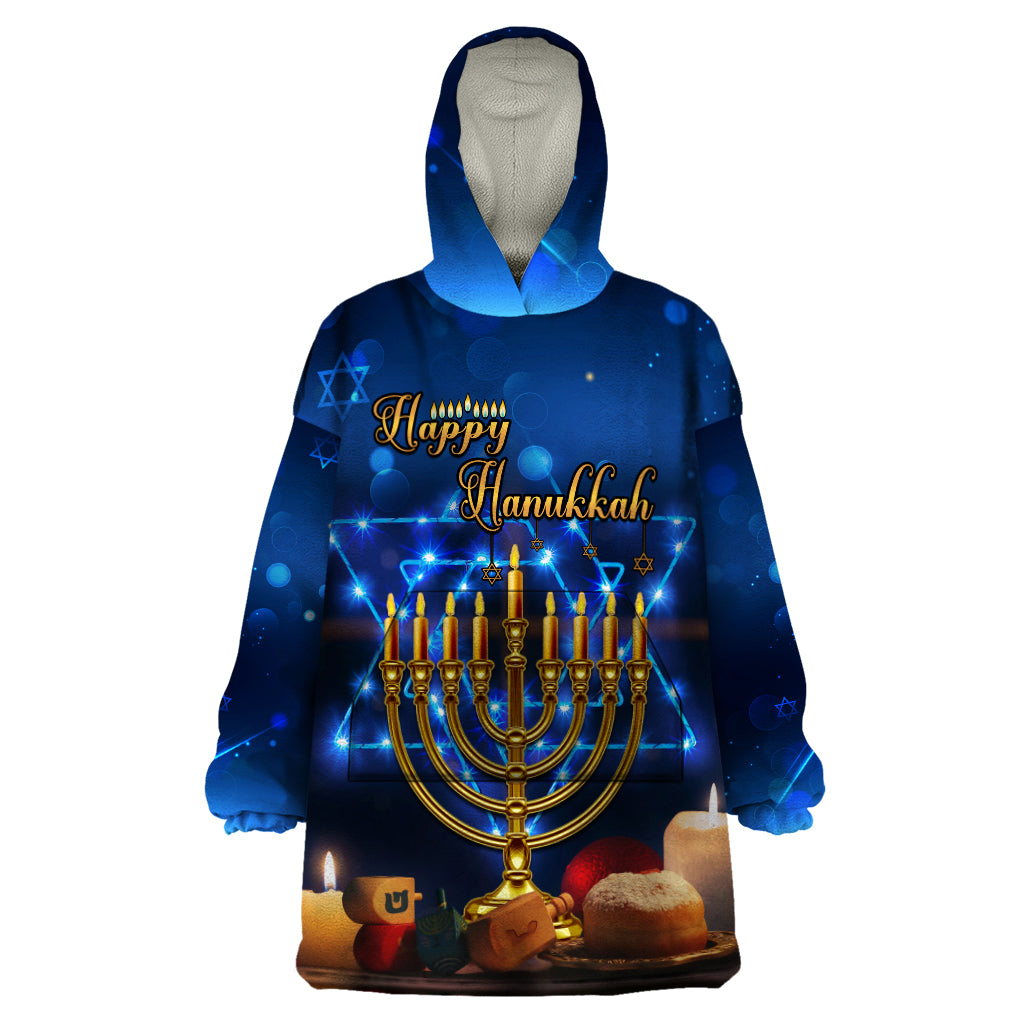 Personalised Hanukkah Wearable Blanket Hoodie Menorah Happy Jewish Holiday - Wonder Print Shop