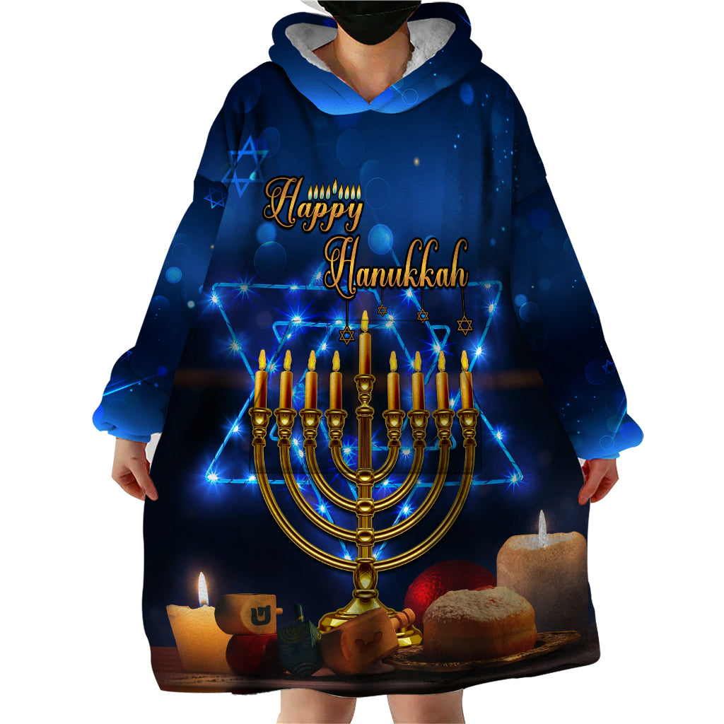 Personalised Hanukkah Wearable Blanket Hoodie Menorah Happy Jewish Holiday - Wonder Print Shop