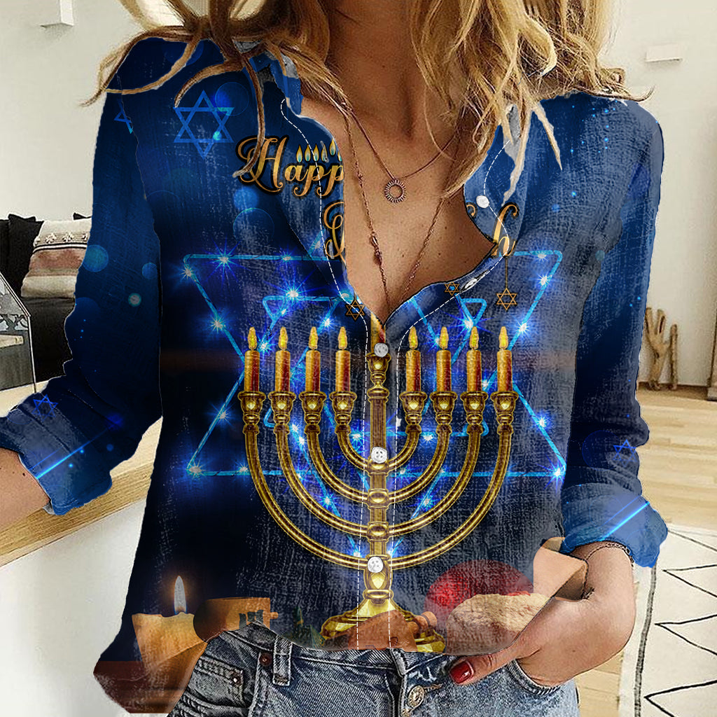 Personalised Hanukkah Women Casual Shirt Menorah Happy Jewish Holiday - Wonder Print Shop