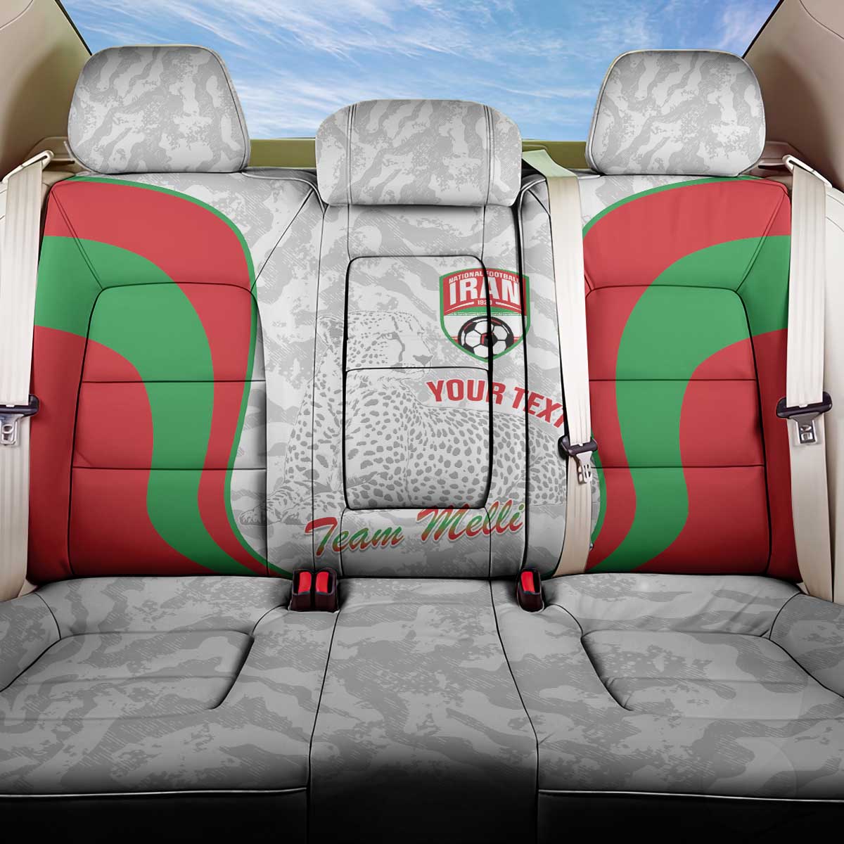 Iran Football Custom Back Car Seat Cover Come On Team Melli Cheetah - Wonder Print Shop