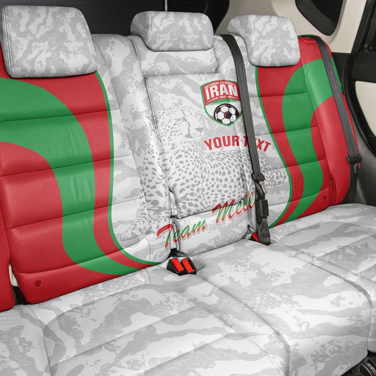 Iran Football Custom Back Car Seat Cover Come On Team Melli Cheetah - Wonder Print Shop