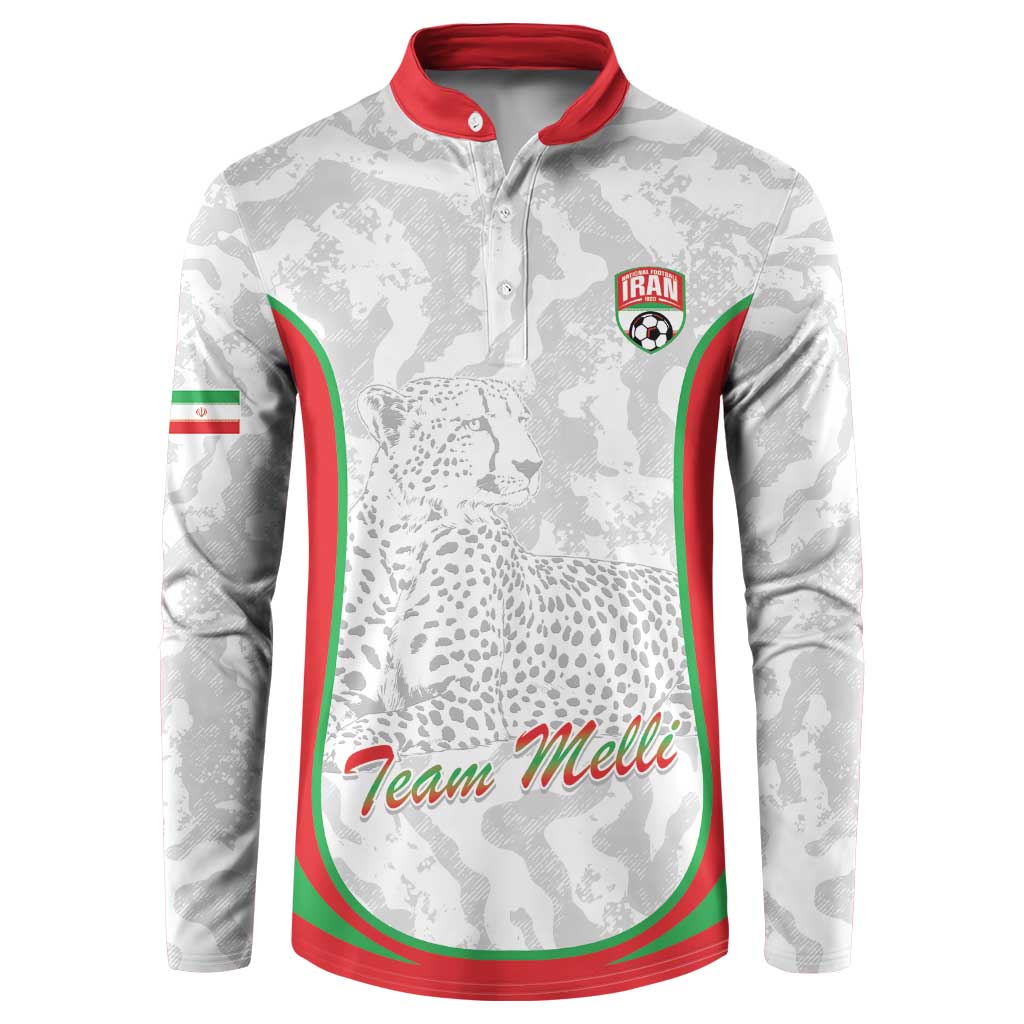 Iran Football Custom Button Sweatshirt Come On Team Melli Cheetah - Wonder Print Shop
