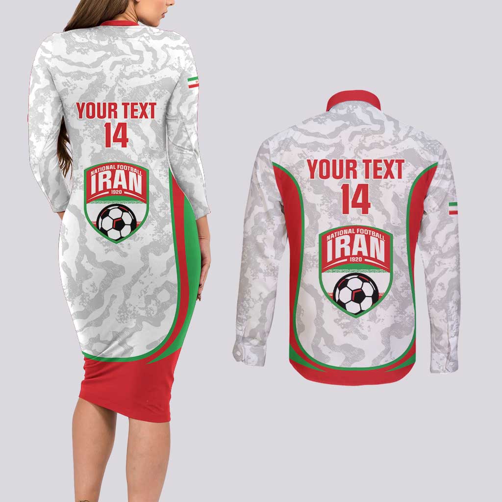 Iran Football Custom Couples Matching Long Sleeve Bodycon Dress and Long Sleeve Button Shirt Come On Team Melli Cheetah - Wonder Print Shop