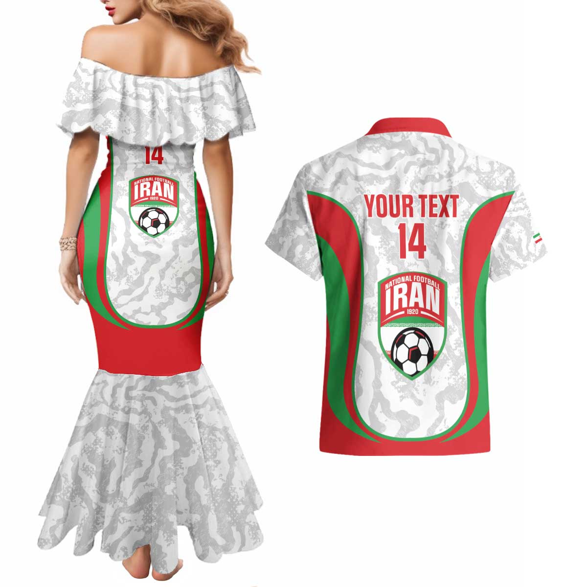 Iran Football Custom Couples Matching Mermaid Dress and Hawaiian Shirt Come On Team Melli Cheetah - Wonder Print Shop
