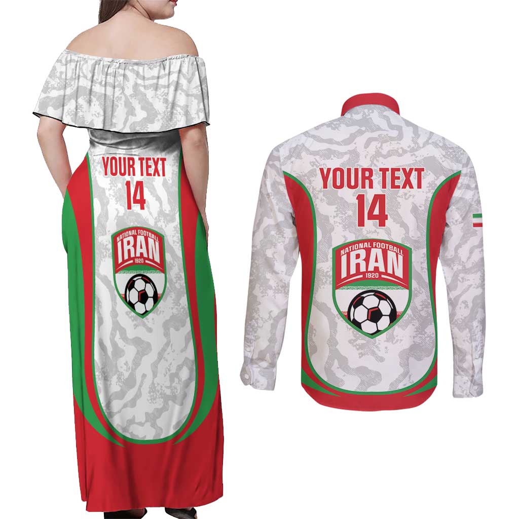 Iran Football Custom Couples Matching Off Shoulder Maxi Dress and Long Sleeve Button Shirt Come On Team Melli Cheetah - Wonder Print Shop