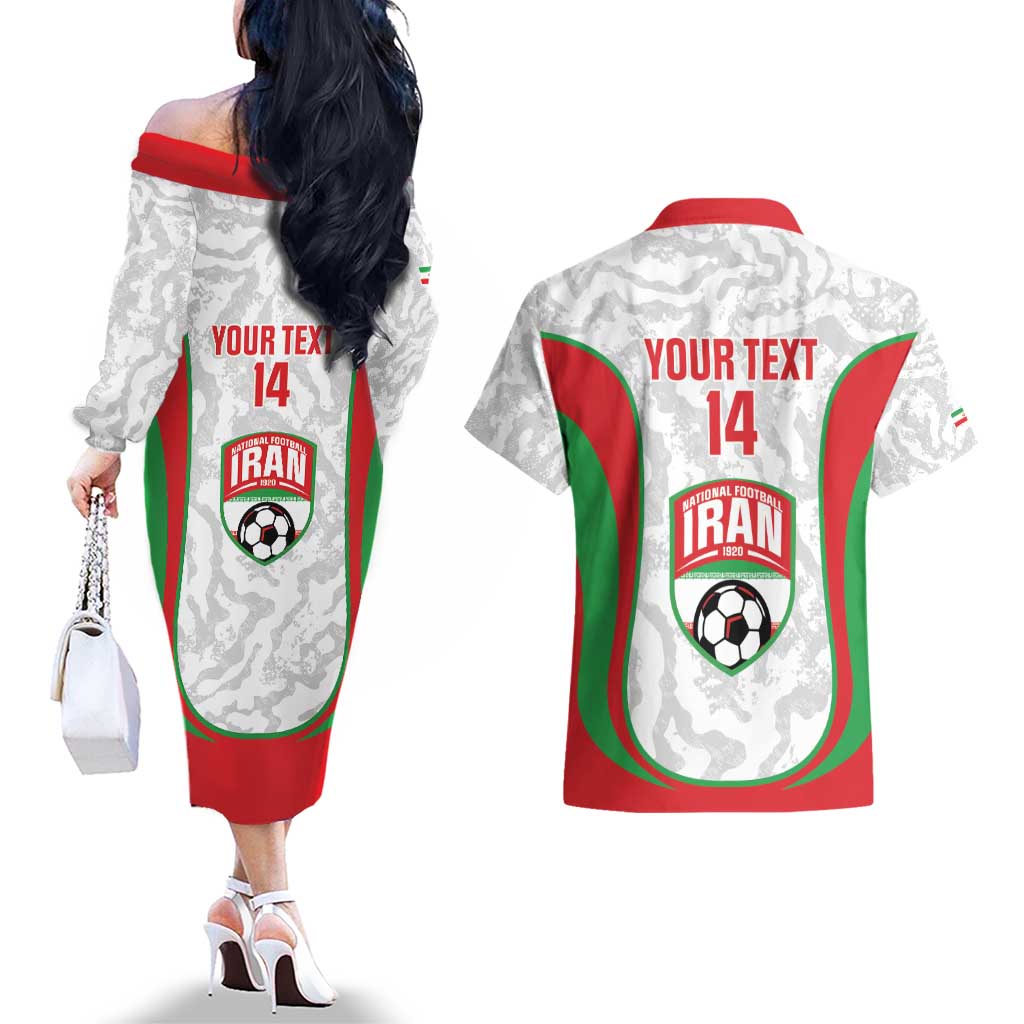 Iran Football Custom Couples Matching Off The Shoulder Long Sleeve Dress and Hawaiian Shirt Come On Team Melli Cheetah - Wonder Print Shop