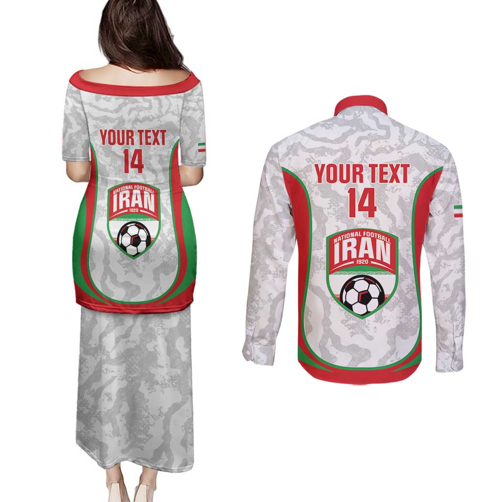Iran Football Custom Couples Matching Puletasi and Long Sleeve Button Shirt Come On Team Melli Cheetah - Wonder Print Shop