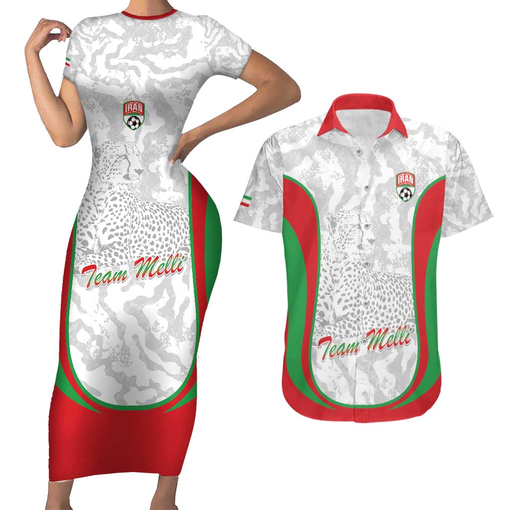 Iran Football Custom Couples Matching Short Sleeve Bodycon Dress and Hawaiian Shirt Come On Team Melli Cheetah - Wonder Print Shop