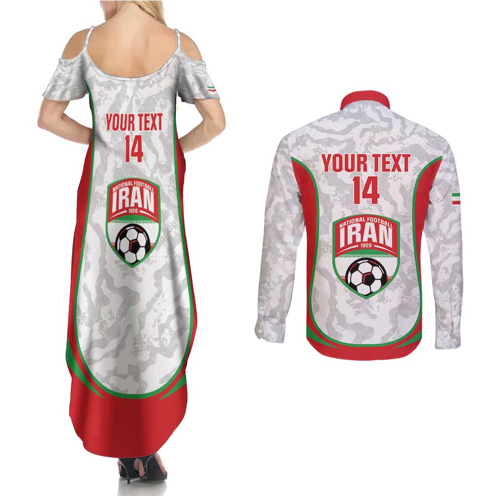 Iran Football Custom Couples Matching Summer Maxi Dress and Long Sleeve Button Shirt Come On Team Melli Cheetah - Wonder Print Shop