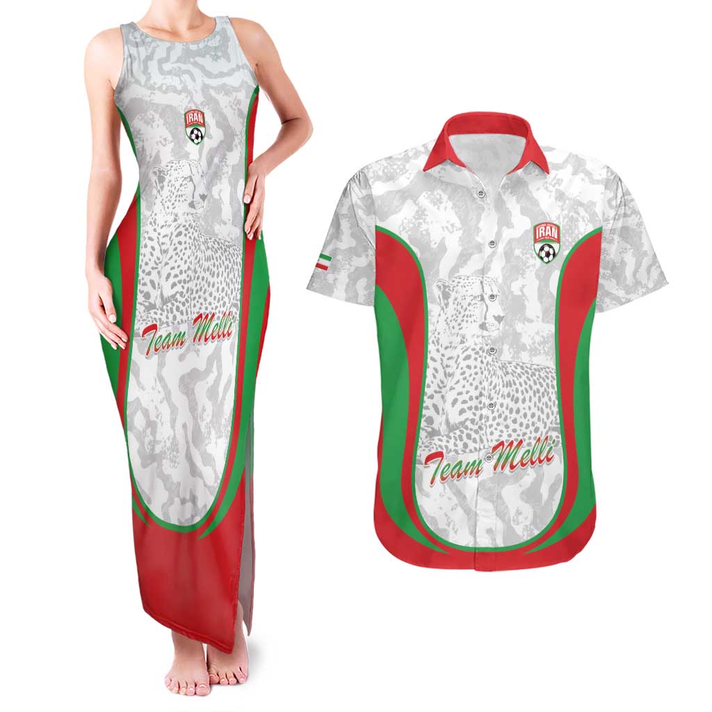 Iran Football Custom Couples Matching Tank Maxi Dress and Hawaiian Shirt Come On Team Melli Cheetah - Wonder Print Shop
