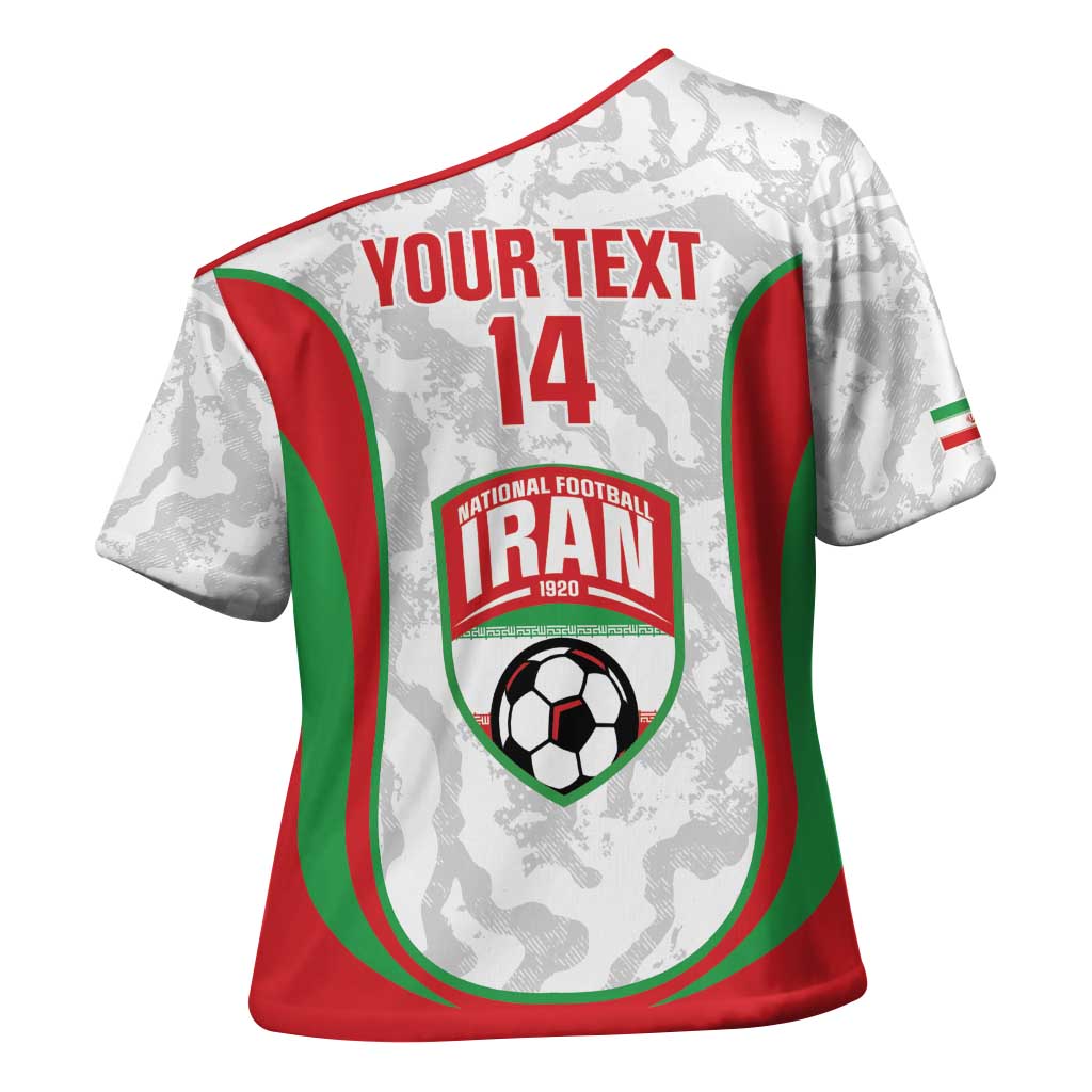 Iran Football Custom Cross Shoulder Shirt Come On Team Melli Cheetah - Wonder Print Shop