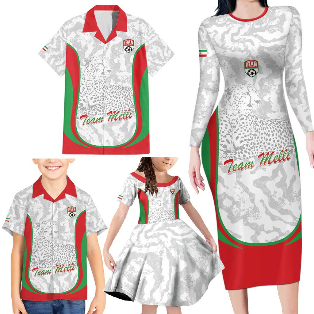 Iran Football Custom Family Matching Long Sleeve Bodycon Dress and Hawaiian Shirt Come On Team Melli Cheetah - Wonder Print Shop