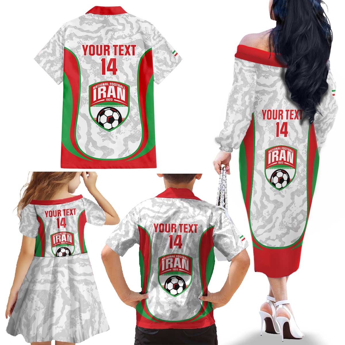 Iran Football Custom Family Matching Off The Shoulder Long Sleeve Dress and Hawaiian Shirt Come On Team Melli Cheetah - Wonder Print Shop