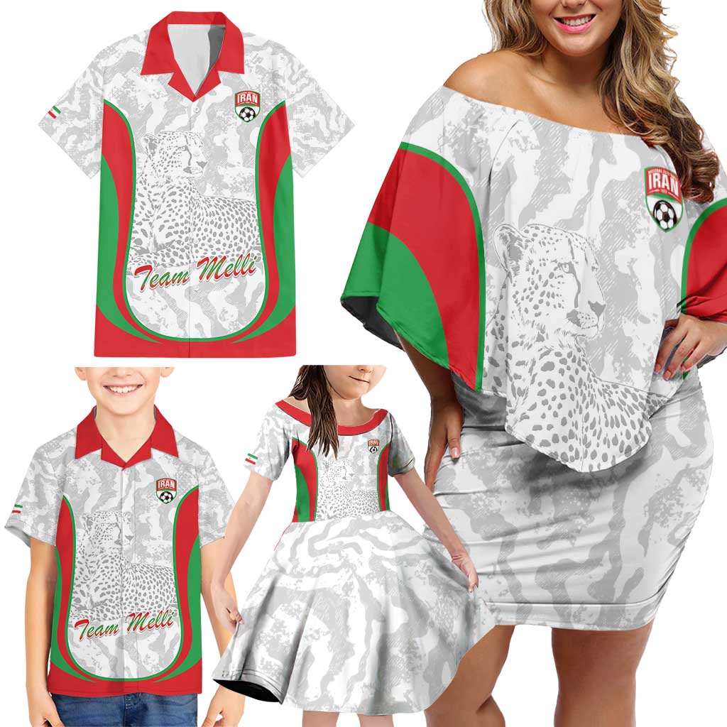 Iran Football Custom Family Matching Off Shoulder Short Dress and Hawaiian Shirt Come On Team Melli Cheetah - Wonder Print Shop