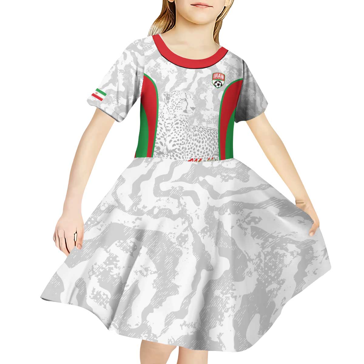 Iran Football Custom Kid Short Sleeve Dress Come On Team Melli Cheetah - Wonder Print Shop
