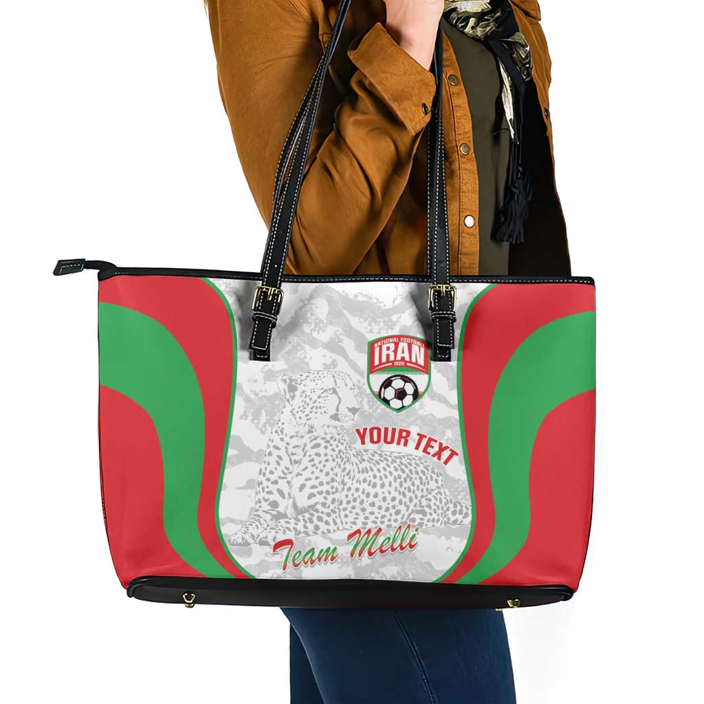 Iran Football Custom Leather Tote Bag Come On Team Melli Cheetah - Wonder Print Shop