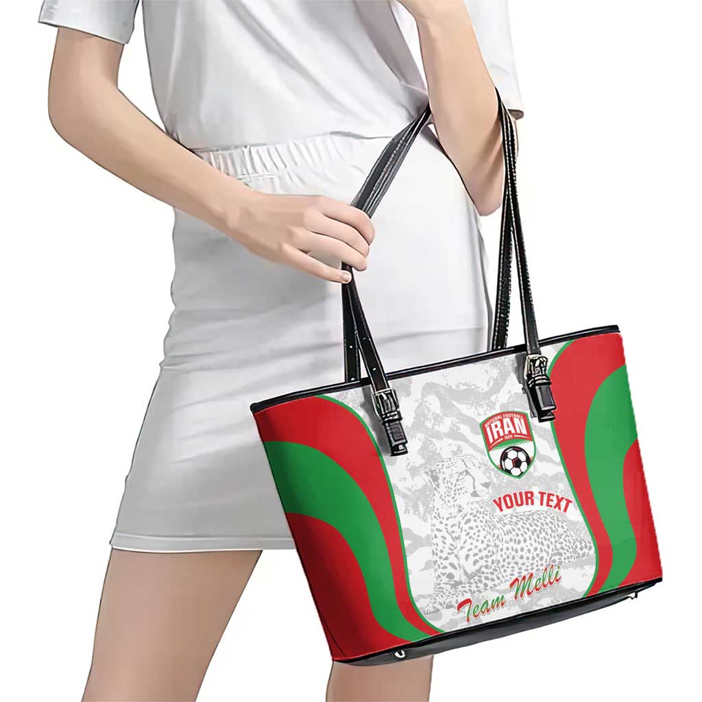 Iran Football Custom Leather Tote Bag Come On Team Melli Cheetah - Wonder Print Shop